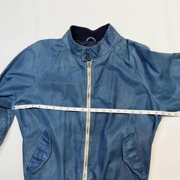 Brogden Track Jacket Mens Large Blue Leather Bomber Raglan Two-Way Zip Rib Knit - Picture 15 of 16